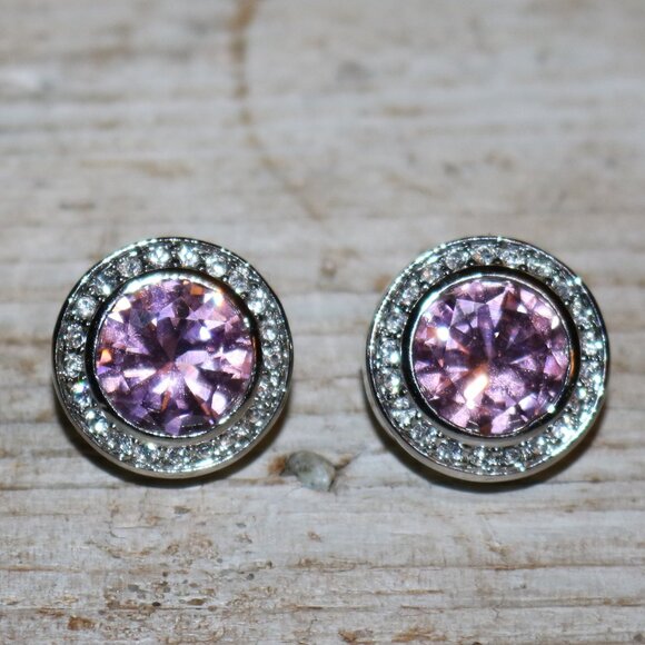 Designer Like DY Round Black Stone w Crystals Stud Earrings NEW! - Picture 2 of 4